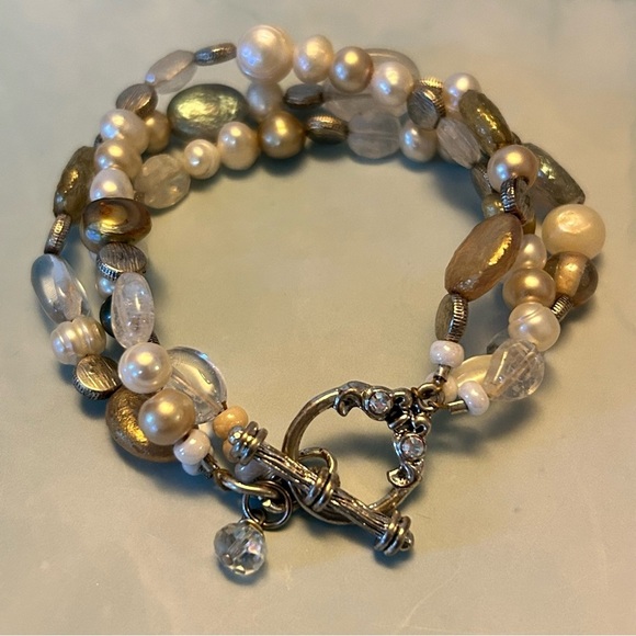 Three Strand Pearl and Bead Bracelet - Picture 1 of 4